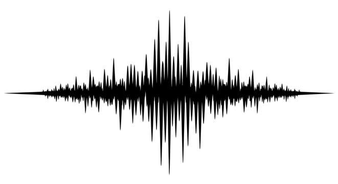 Dynamic Black Sound Wave Peaks Visualization on Isolated White Background
