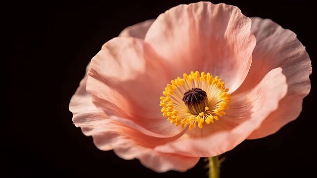 Pink poppy flower with yellow center