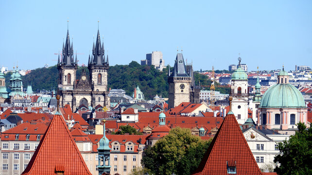 The rooftops of Prague seen from the Vrtba Gardens