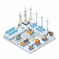 Obraz premium Isometric Smart Factory with Renewable Energy Integration.