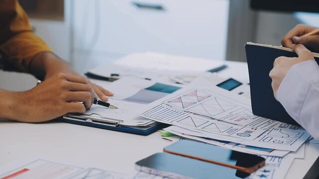team of UI UX web designer are working together to develop mobile responsive websites with UI UX front end designer previews