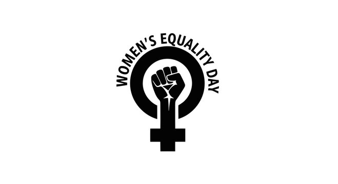 A logo representing women_s equality day with a raised fist symbolizing solidarity and empowerment.
