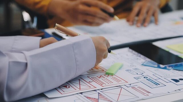 team of UI UX web designer are working together to develop mobile responsive websites with UI UX front end designer previews