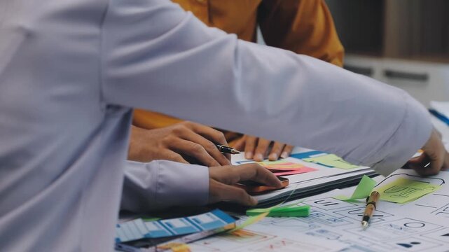 team of UI UX web designer are working together to develop mobile responsive websites with UI UX front end designer previews