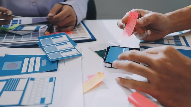 team of UI UX web designer are working together to develop mobile responsive websites with UI UX front end designer previews