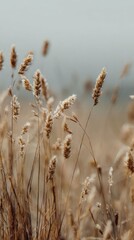 Fototapeta premium Natural field grass softly illuminated by daylight with clean vertical framing and open space.