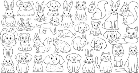 A collection of cute animal faces and doodles in a grid pattern