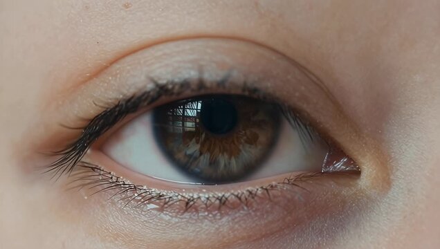 Close-Up of a Human Eye with Unique Coloration and Reflections