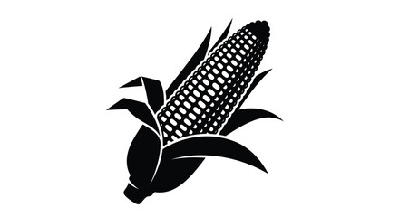 Detailed corn cob with husk leaves in striking black silhouette © Nazrul