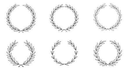 Obraz premium elegant hand-drawn laurel wreaths forming decorative olive branch frames perfect for award certificates wedding invitations and logo design