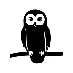 Obraz premium Silent Sentinel Silhouette: A sleek, minimalist illustration showcases a watchful owl perched on a branch, its silhouette a symbol of wisdom and night observation. 