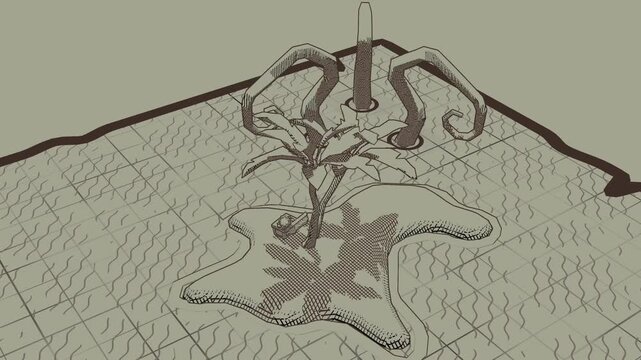 Hand drawn treasure map showing a tropical island with palm trees and sea monster tentacles for a fantasy adventure board game or creative storytelling concept