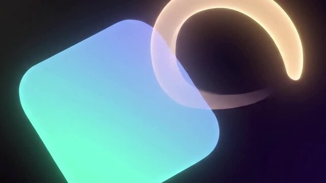 Floating Gradient Shards Weightless, clean geometric shards or fragments drifting and rotating, each emitting a soft, ethereal gradient glow in a seamless, tranquil loop.