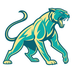 Obraz premium A vibrant teal and yellow panther illustration in a powerful stance