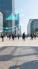 Obraz premium Business professionals walking in urban setting financial district image daytime ground-level view roi and economic growth insights