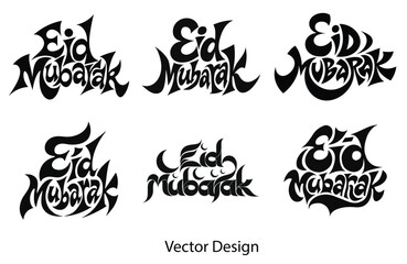 Obraz premium Black and White Eid Mubarak Arabic Calligraphy Vector Design Set 