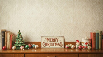 Obraz premium retro merry christmas kitchen counter with copy space above stock photo background ready for text or design overlay