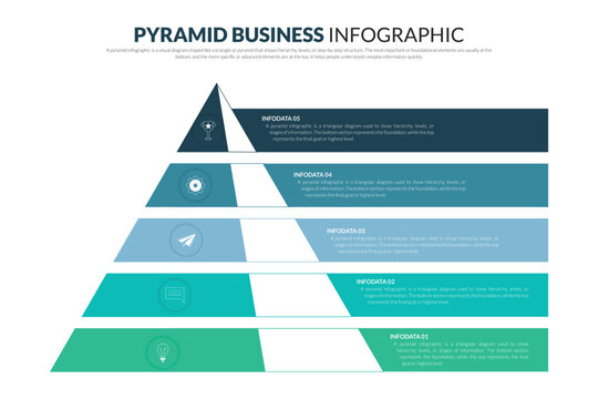 Modern Pyramid Business Infographic Template with 5 Steps Hierarchy Process Diagram
