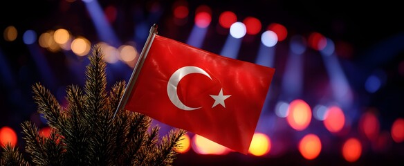 Obraz premium The Turkish flag waves like a fiery dance at national festivities.