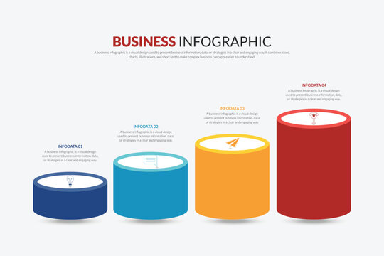 Modern Business Infographic 4 Step Growth Chart Cylinder Diagram Corporate Data Visualization Template