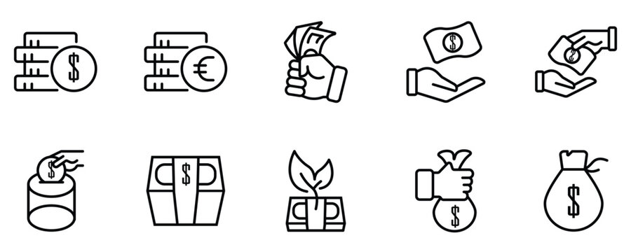 Money Saving and Financial Management Line Icon Collection