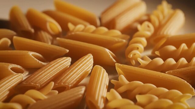 Assorted Dry Pasta Shapes Arranged Artfully