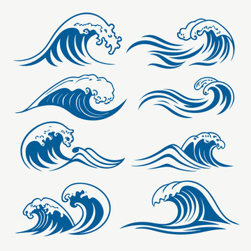 Blue Wave Vector Graphic Element Set on White