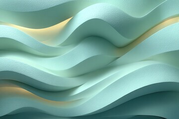 Obraz premium Mint green origami waveforms with luminous particles, subtle data embossing, off-white flat lay