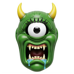 Fototapeta premium A green monster with one eye and yellow horns isolated on transparent background