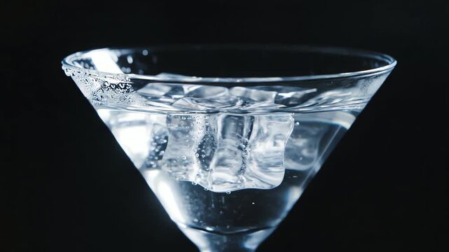 Clear Martini Glass Filled With Ice and Liquid