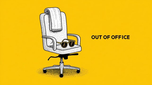 Office chair with sunglasses and towel, signifying vacation and time off work