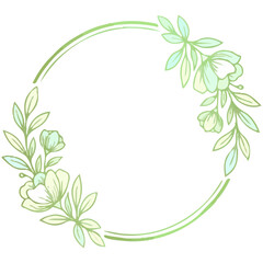 Obraz premium Elegant pastel blue and green floral wreath illustrations with a circular frame and copy space.