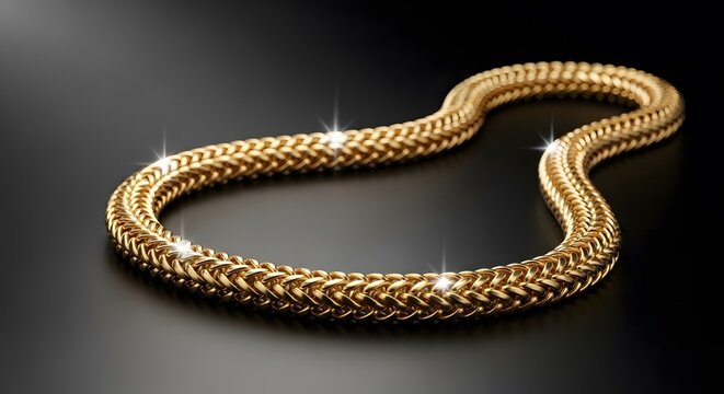Elegant 14k Gold Franco Chain Necklace Gleaming on a Polished Black Surface with Luxury Sparkle Effects