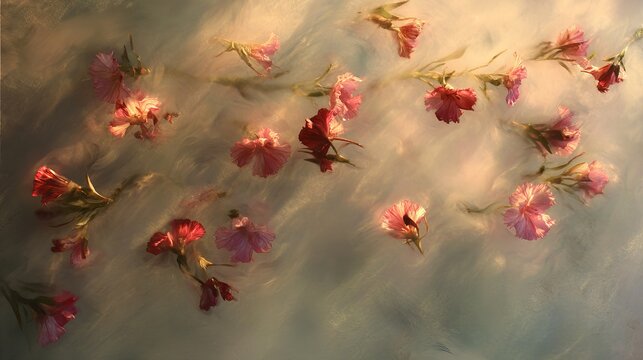 Flowers, seen from overhead, had a soft, hazy backdrop.
