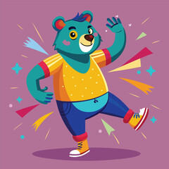 Naklejka premium Cute Dancing Bear Cartoon Character Vector Illustration