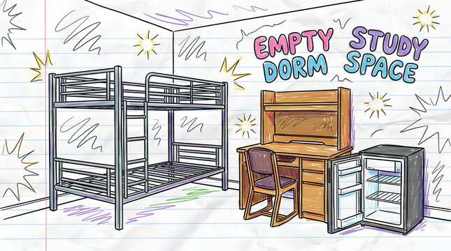 Dormitory Room with Desk and Bunkbed.