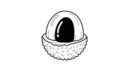 Fototapeta premium A simple black and white drawing of a kiwi fruit cut open to reveal its dark interior.