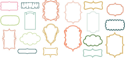 Obraz premium Colorful Decorative Label Frames Collection – 24 Ornate Vector Borders for Scrapbooking, Design, and Craft Projects