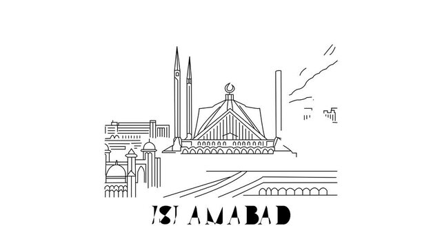 Animation Of Islamabad City Line Draw Simple Minimalist