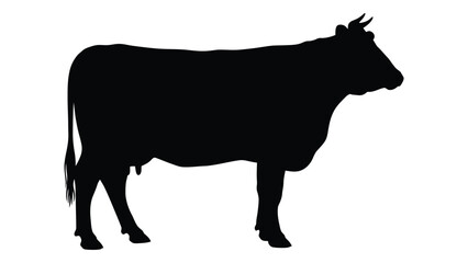 Fototapeta na wymiar A black silhouette of a cow standing on a plain background
