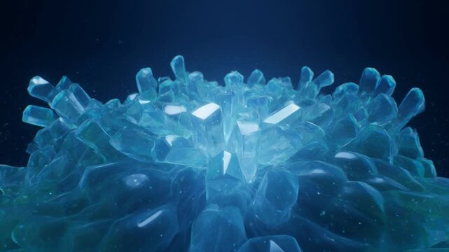 Glowing Blue Crystal Formation in Dark Space