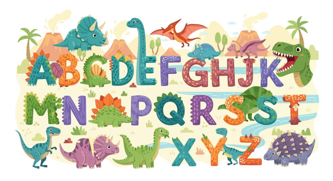 dinosaur alphabet chart for kids featuring cute prehistoric creatures illustrating a fun educational learning tool for early education.