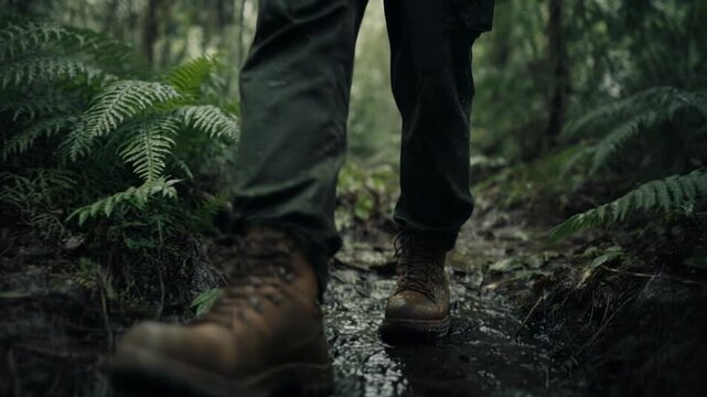 Man exploring the amazon rain fores deep in the jungle the image shows a unexplored an untouched region.