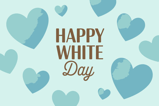Happy white day greeting card with blue hearts on light blue background