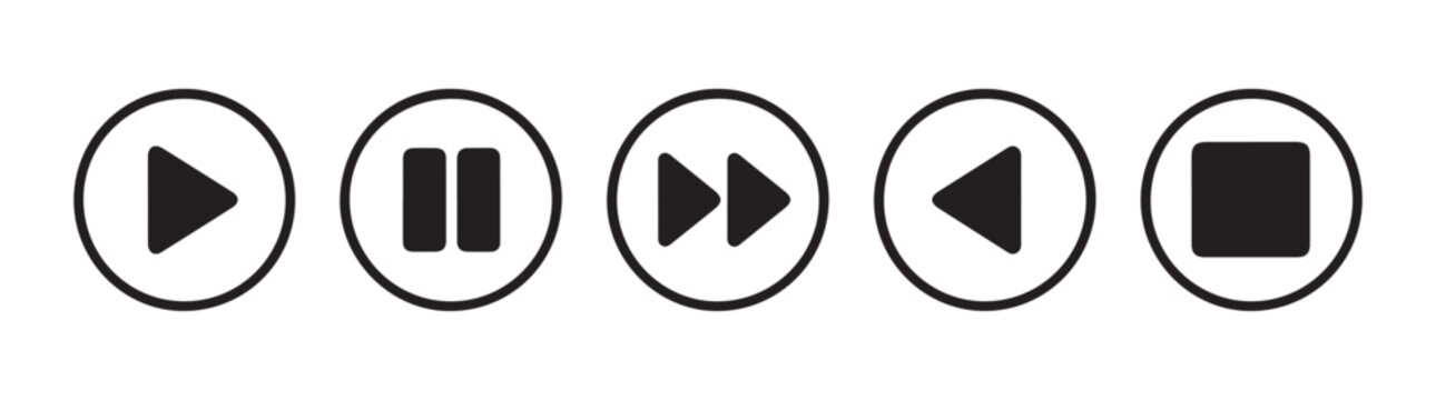 Simple media player controls like play pause rewind fast forward and stop buttons for interface design elements