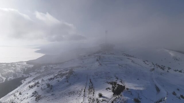 Cinematic aerial drone view of Buzludzha Monument - Bulgaria