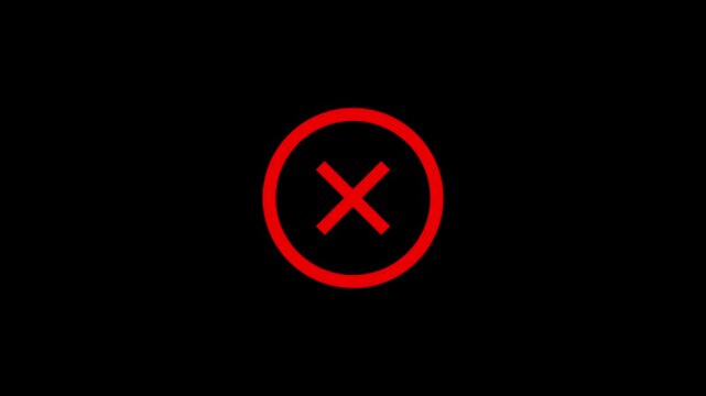 Cross mark animated symbol for denial response and cancel option
