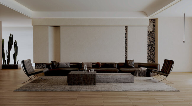 The modern home and white living room interior design. 3d render