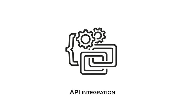 API Integration Concept: Code, Gears, and Connected Systems Icon