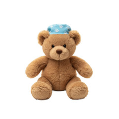 Obraz premium Cute Teddy Bear Wearing a Blue Cap with Paw Prints